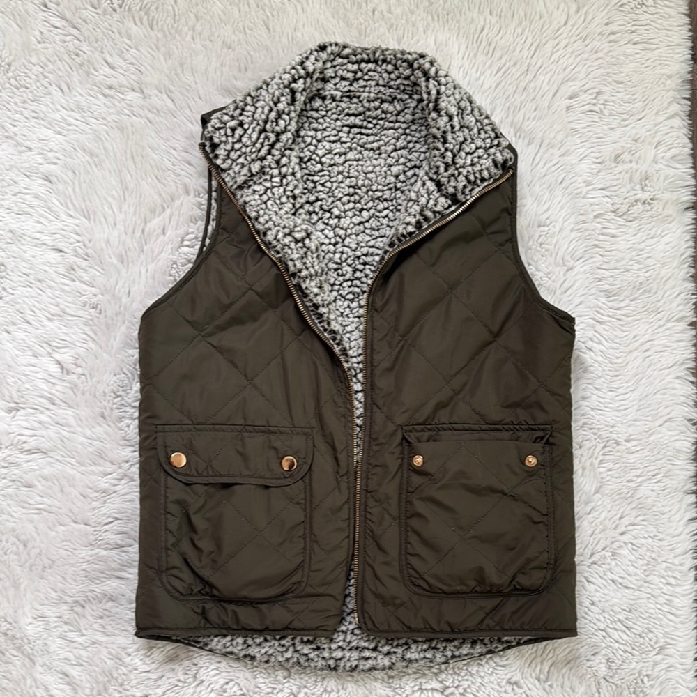 Reversible Olive Green Quilted Vest